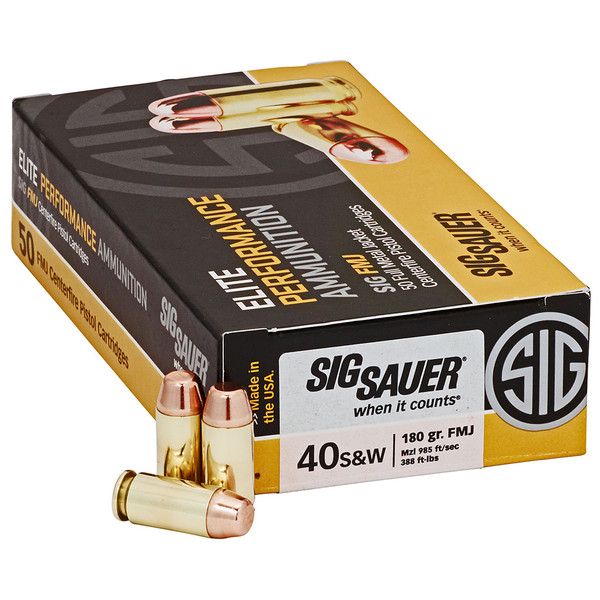 Sig Sauer Elite Ball Performance 40 S&W 180 Grain FMJ Pistol Ammunition, 50 Rounds
