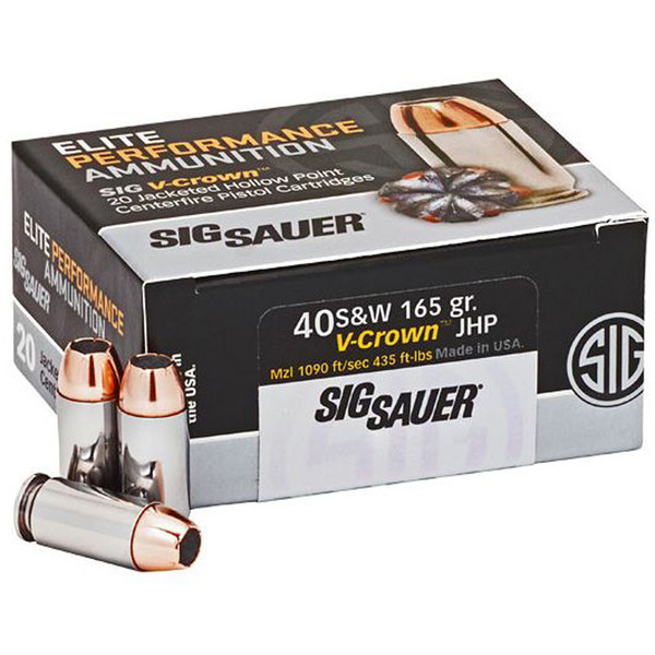 Sig Sauer Elite V-Crown Performance Pistol Ammo 40 S&W 165 Grain JHP, 50 Rounds