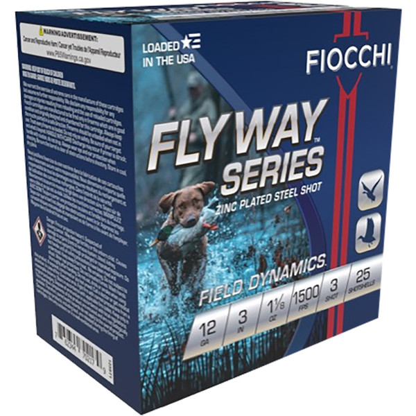 Fiocchi Flyway 12 Gauge Shotgun Loads - 3 inch, 1 1/8 oz. at 1500 FPS, 3 Shot, 25 Rounds
