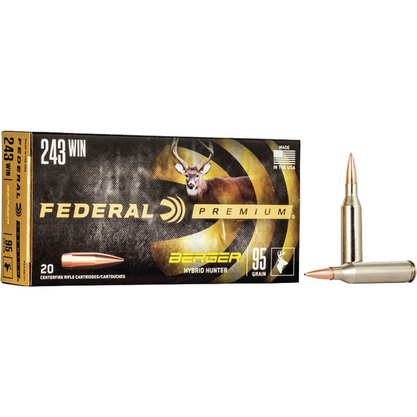 Federal Premium .243 Winchester Rifle Ammo 95 Grain Berger Hybrid Hunter – 20 Rounds
