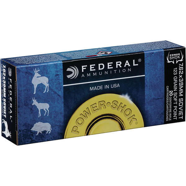 Federal Power-Shok Rifle Ammo 7.62x39mm 123 Grain Soft Point (SP) - 20 Rounds