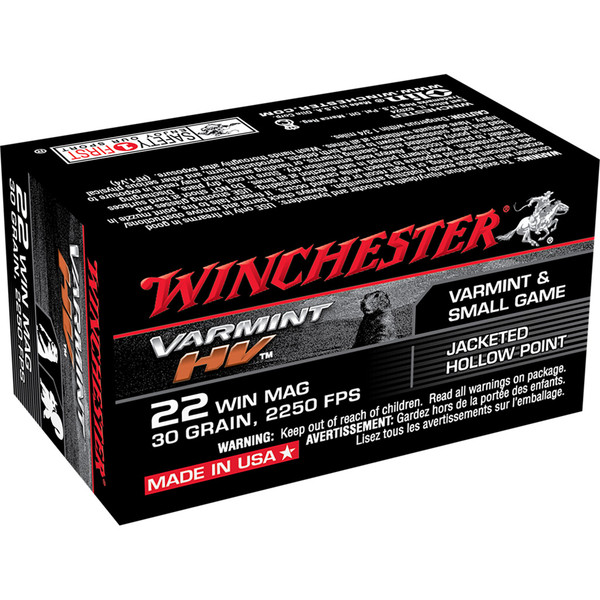 Winchester Varmint HV .22 Mag Rimfire Ammunition 30-Grain Jacketed Hollow Point, 50 Rounds