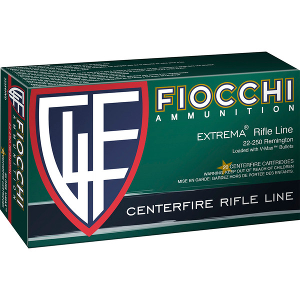 Fiocchi FXT Centerfire Rifle Ammo for 22-250 Remington, 55 Grain V-Max – 20 Rounds