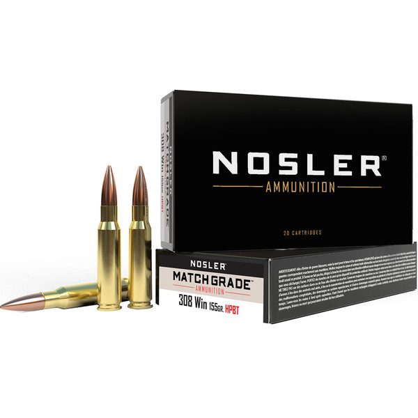 Nosler Match Grade Rifle Ammunition 308 Win. 155 Grain Copper HPBT - 20 Rounds