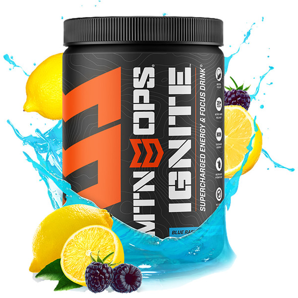 MTN OPS Ignite Blue Raspberry Lemonade Energy Drink - 45 Pack, Cognitive & Endurance Support