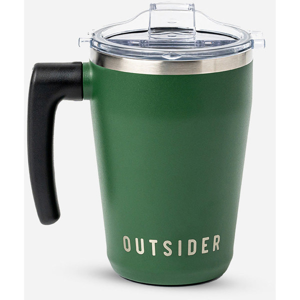 Outsider The AM Travel Mug Green - 17 oz Insulated Steel Travel Mug with Lockable Lid and Swivel Handle