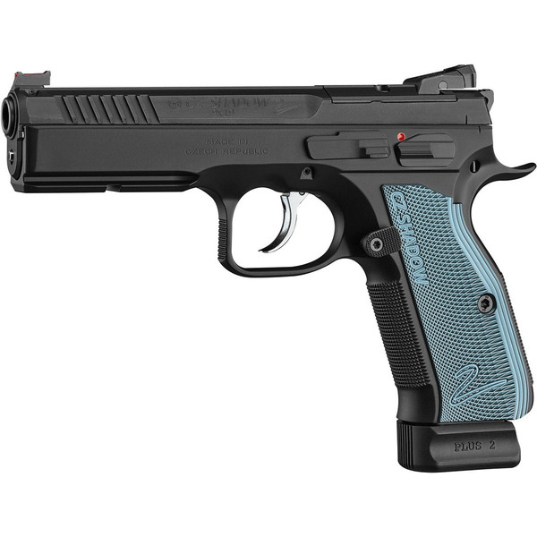 CZ Shadow 2 Optic Ready 9mm Pistol with Blue Aluminum Grips and 4.89-Inch Cold Hammer-Forged Barrel