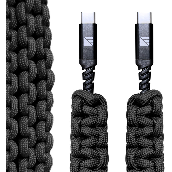 Dark Energy USB C to C Paracord Cable in Black – 36 Inch with 30 Feet of 550 lb Paracord and Protective Features