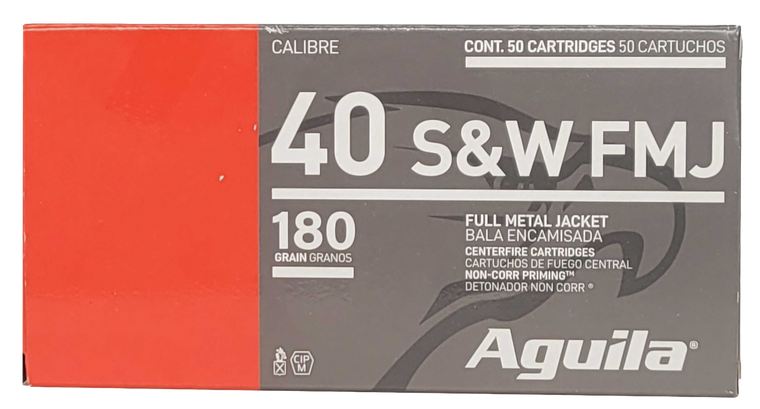 Aguila Ammunition .40 S&W Handgun Ammo - 180 Grain FMJ Flat Nose | 50rd Box