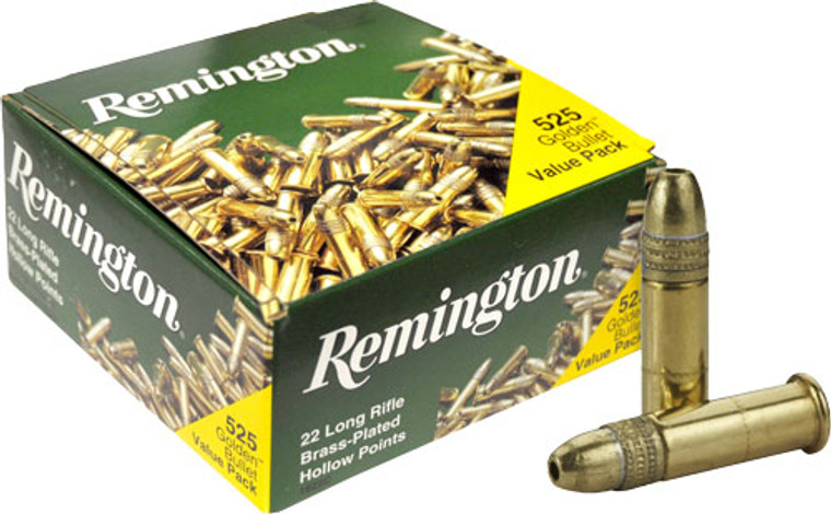 Remington 22LR 26 Grain Lead Hollow Point Ammunition - Brass Plated, 1280 FPS, 525 Rounds per Box