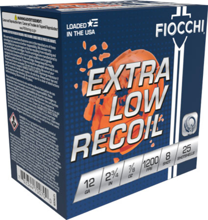 Fiocchi Low Recoil 12 Gauge 2.75-Inch Shotshells - #8 Shot - 1200 FPS
