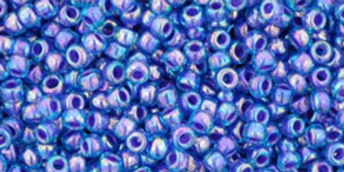 Toho Seed Beads 11/0 Rounds In-Rainbow Aqua/Opaque Purple Lined