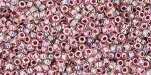 Toho Seed Beads 15/0 Rounds In-Rainbow Crystal/Strawberry Lined