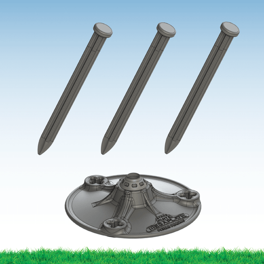 The Stake Mate MegaPlate was designed specifically for heavy clusters of ground-mounted balloons that require enhanced stabilization in a variety of different landscaping conditions. The 6" diameter plate ensures your pole doesn't dig itself into the ground and three surrounding 8" X-Stakes limit any side to side movement of the kit. A center ball in the middle of the MegaPlate allows you to mount your aluminum spike vertical on sloped grades.