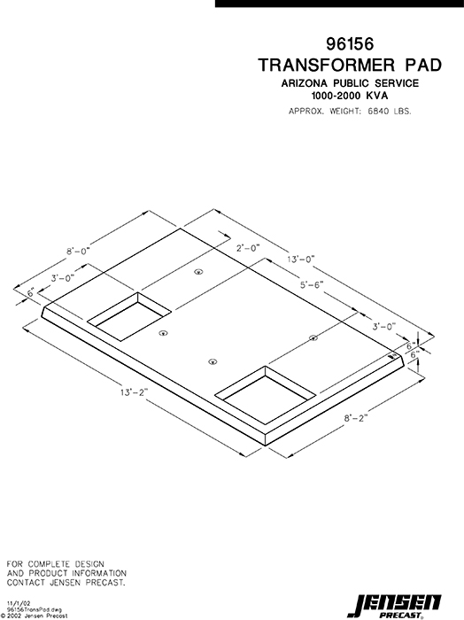 Transformer Pad 10002500 KVA Arizona Public Service Jensen Precast