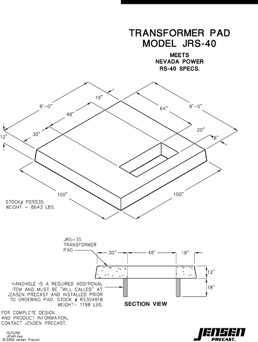 JRS40 Transformer Pad NV Energy South Jensen Precast