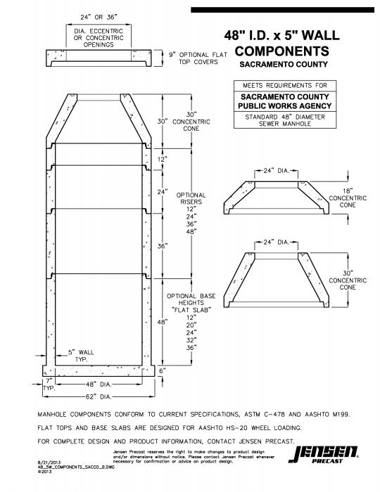 48 dia Manhole Components - 5 Wall - Sacramento County