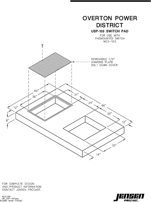 Switch Pad 60 in. x 96 in. x 8 in. Overton Power USP103 Jensen Precast