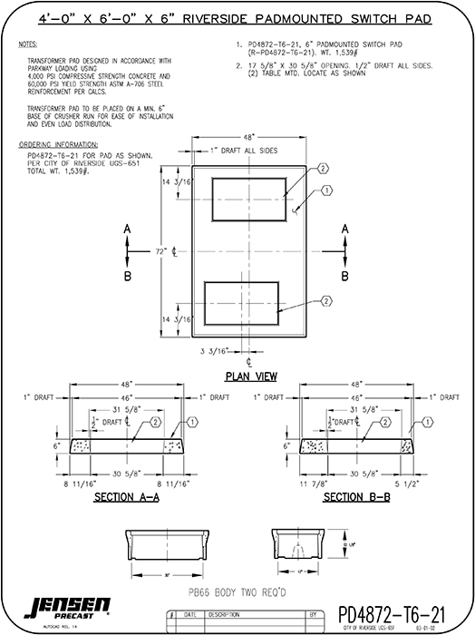 Padmounted Switch Pad 72 in. x 48 in. x 6 in. City of Riverside