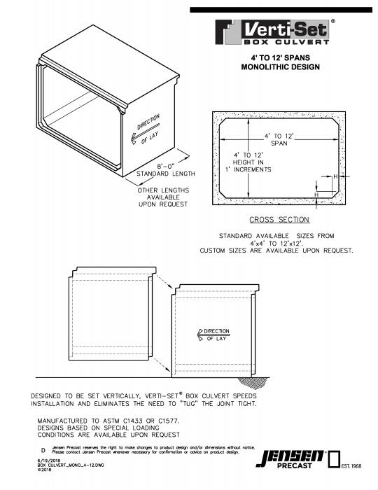 Vertiset Monolithic Box Culvert Jensen Precast