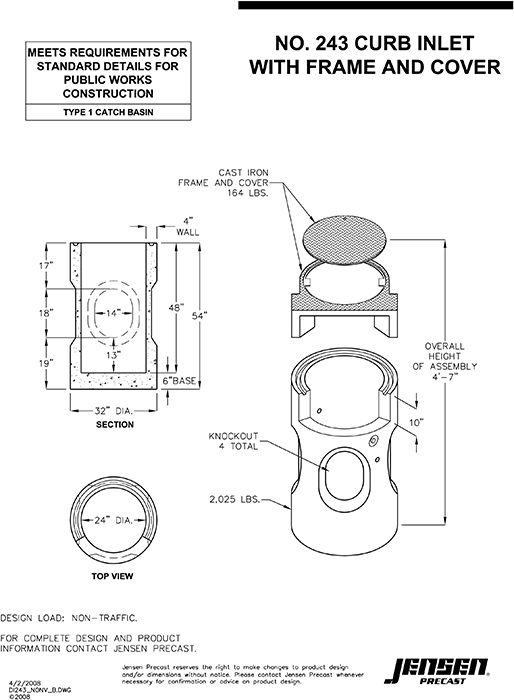 Curb inlet - #243 - 24 in. dia.x 48 in.