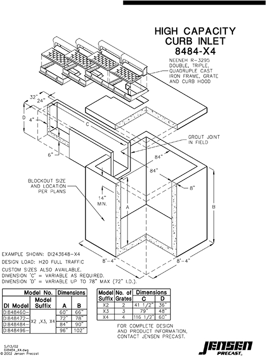 High Capacity Curb Inlet - 8484 x 4 | Jensen Infrastructure