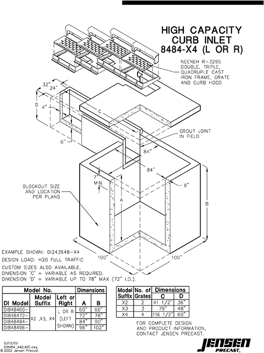 High Capacity Curb Inlet - 8484 x 4 L or R | Jensen Infrastructure