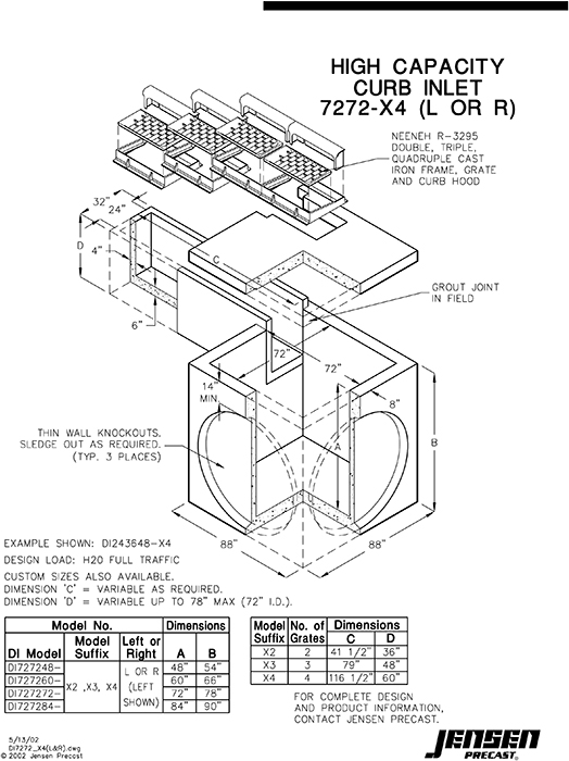 High Capacity Curb Inlet - 7272-X4 - Left or Right | Jensen Infrastructure