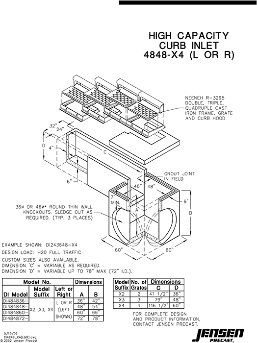 High Capacity Curb Inlet - 4848 - X4 | Jensen Infrastructure