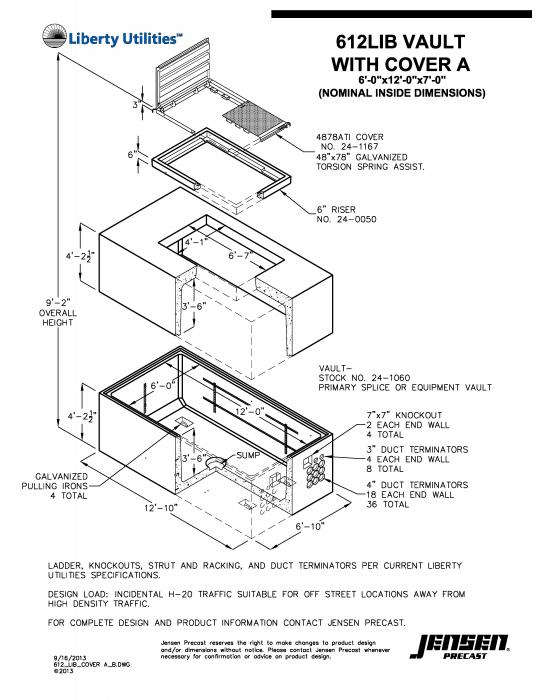 Vault 72144 w/ Cover "A" Liberty Utilities Jensen Precast