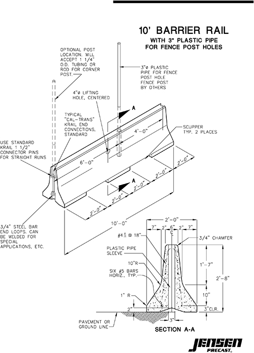 Highway Barrier 10 ft Fence Post Holes Jensen Precast