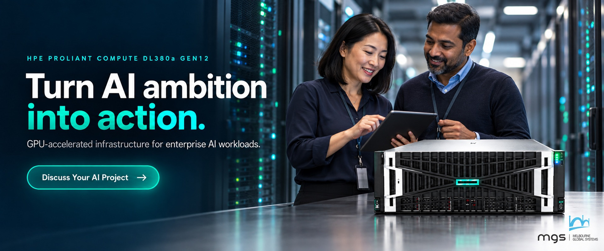 HPE ProLiant Compute DL380a Gen12. GPU-accelerated infrastructure for enterprise AI workloads. Discuss your AI project with MGS.
