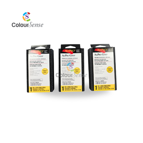 All Pro Gold sanding sponge with silicon carbide abrasive. Available in coarse, medium, or fine grit. Ideal for wood, drywall, and metal.