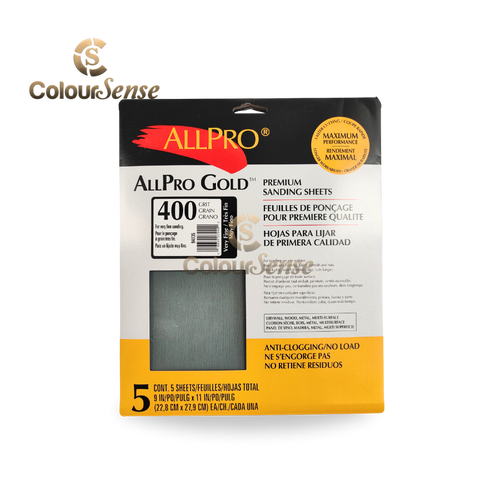 All Pro Gold NL 9" x 11" Sandpaper Sheets – 5 Pack (60–400 Grit)