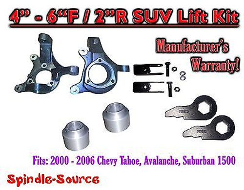 00-06 Chevy Suburban Tahoe Avalanche 1500 4-6" Lift Kit Spindle Torsion key Ext