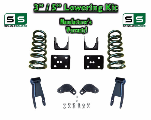 02 - 08 Dodge Ram 1500 V6 3" / 5" Lowering Drop Kit 2WD Coils Flip Shackles, EXT