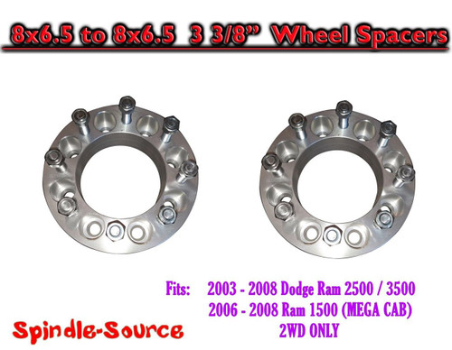 03 - 2008 Dodge Ram 2500 3500 8 x 6.5 to 8x6.5 TWO Wheel Spacers 3-3/8" Inch