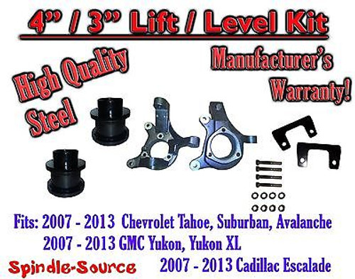 07 - 13 Chevy Tahoe GMC Yukon 1500 + SUV 4" / 3" FULL LIFT KIT 2WD Spindles