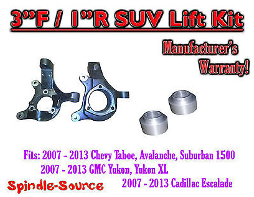 07 - 13 Chevy Tahoe GMC Yukon 1500 + SUV 3" / 1" FULL LIFT KIT 2WD Spindles