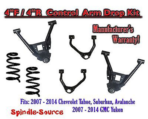 07 - 2014 Chevy GMC 1500 4"F / 4"R Drop Kit CONTROL ARMS Tahoe Yukon Avalanche