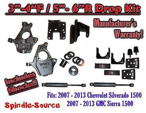 07 -13 Chevy Silverado GMC Sierra 1500 3/5" to 4/6" Adjustable DROP KIT + SHOCKS