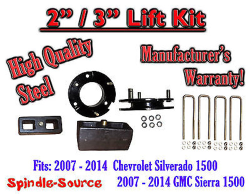 07 - 2014 Silverado Sierra 1500 2" STEEL Spacer + 3" Rear Blocks 2"/3" Lift Kit