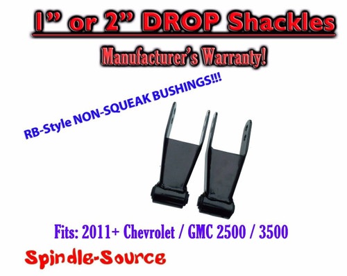 1" 2" Drop Lowering Shackles SET 2011 - 2016 Chevy GMC 2500 / 3500 HD NO SQUEAK