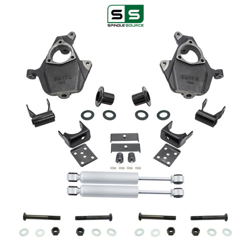 3-4/6 Spindle/Relocator Lowering Kit Shocks 14-18 Silverado Sierra 1500 2WD/4WD