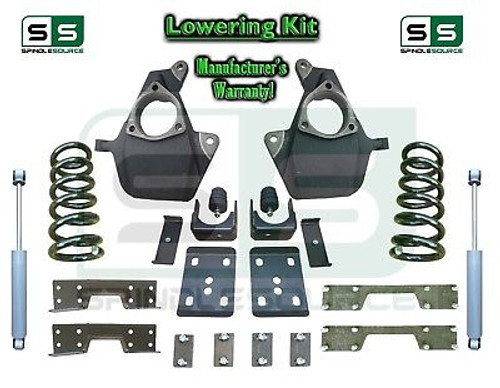 16-18 Silverado Sierra 4/7 Lowering DROP KIT STAMPED / ALUM ARMS V8 SHOCKS + NOTCH