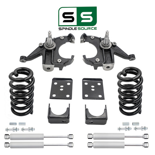 4/6 Spindle Drop Lowering Kit + Shocks FOR 73-87 Chevy GMC C10 C15 1" Rotors 2WD