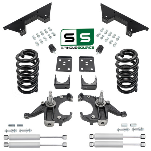 4/6 Spindle Drop Kit + Shocks + C-Notch FOR 73-87 Chevy GMC C10 C15 1" Rotors