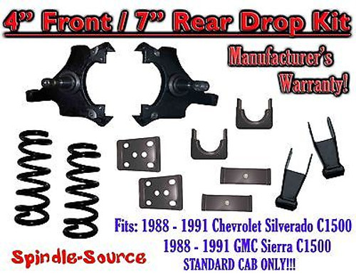 1988 - 1991 Chevrolet GMC C1500 4" / 7" Drop Lowering Kit 4/7 STANDARD CAB ONLY