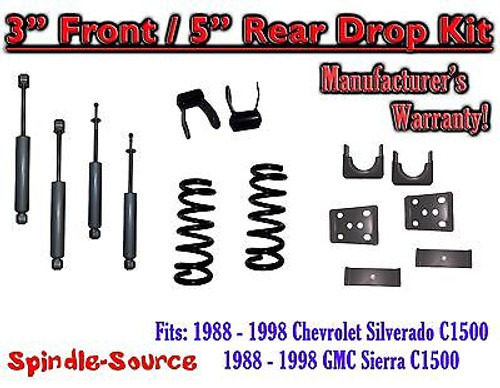 1988 - 1998 Chevrolet GMC C1500 3" front 5" rear Drop Lowering Kit 3/5 + SHOCKS