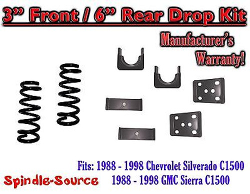 1988 - 1998 Chevrolet GMC C1500 3" front / 6" rear Drop Lowering Kit 3/6 88 - 98